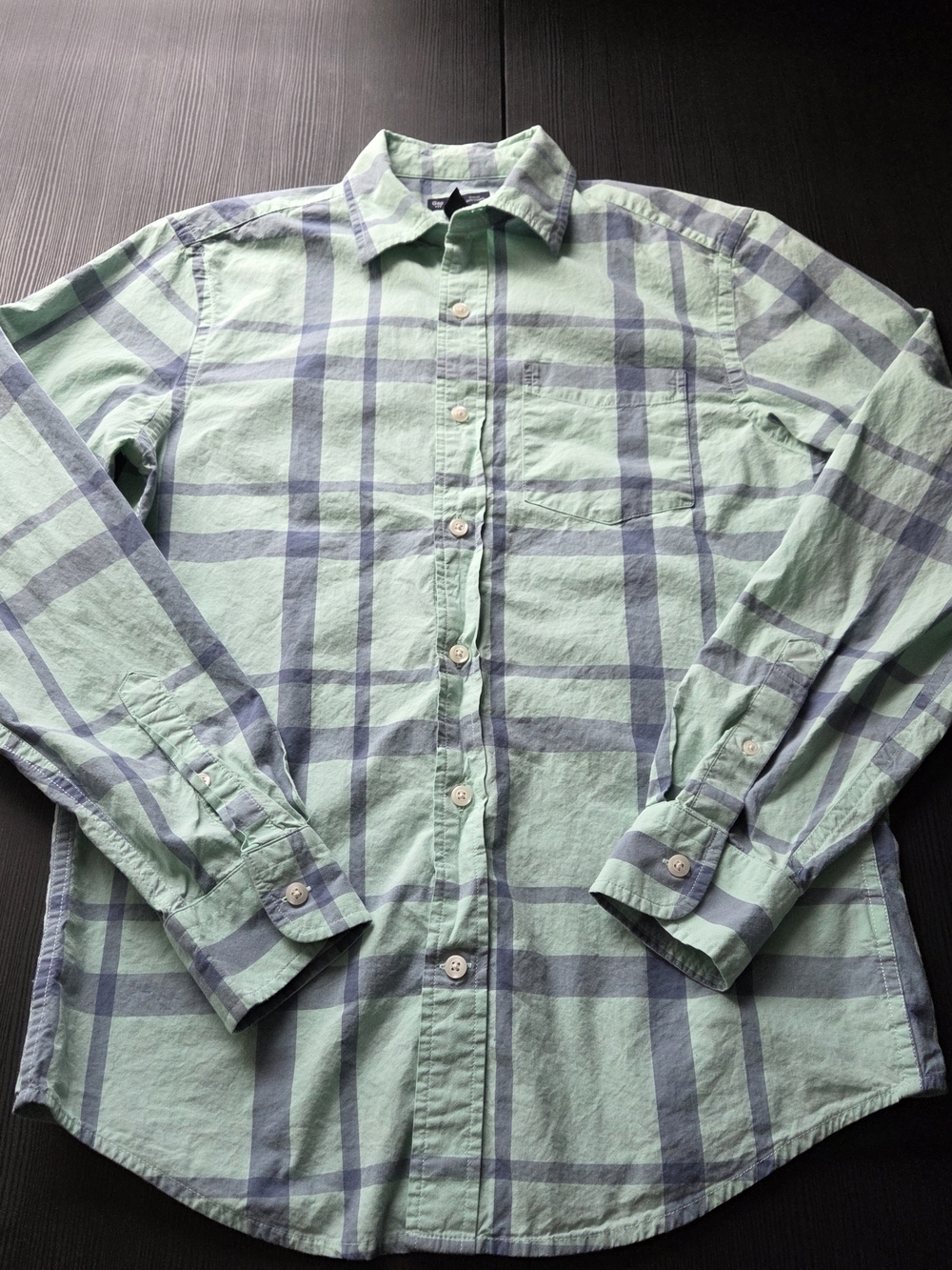 GAP Mens Plaid Mint Green Shirt Long Sleeve Button Up Size Small